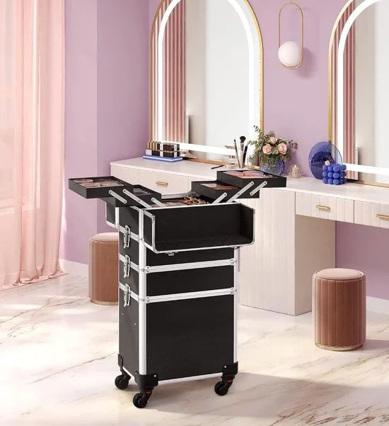 FurnStar - Visagie koffer - Make Up Kappers Koffer - Cosmetica - 4 in 1 - Aluminium - Zwart