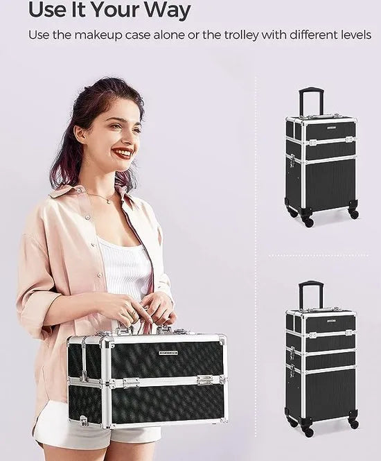 FurnStar - Visagie koffer - Make Up Kappers Koffer - Cosmetica - 4 in 1 - Aluminium - Zwart