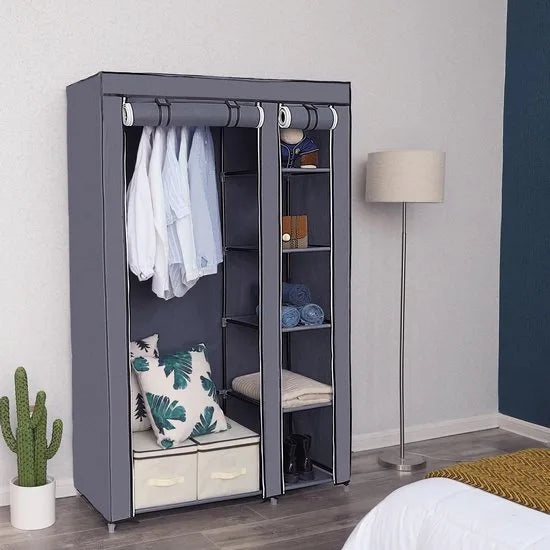 FurnStar – Vouwkast XL – Stoffen kledingkast – Met legplanken en kledingroede – 175 x 110 x 45 cm – Grijs