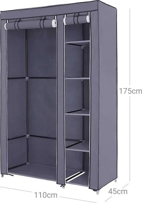 FurnStar – Vouwkast XL – Stoffen kledingkast – Met legplanken en kledingroede – 175 x 110 x 45 cm – Grijs