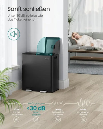 Furnstar Vuilnisbak keuken - 2 x 30 L - 2 vakken - Afvalscheidingssysteem - Softclose - Uitneembare binnenemmer - Pedalen - Staal - Inktzwart