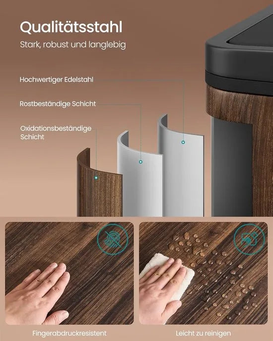 Furnstar Vuilnisemmer - 2 x 30 L - 2 vakken - Afvalscheidingssysteem - Pedaalemmer keuken - Afvalemmer met binnenemmer van kunststof - Klapdeksel softclose - Metaal - Donkerwalnootkleur