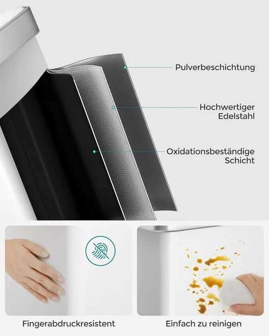 Furnstar Vuilnisemmer - 2 x 30 L roestvrijstalen pedaalemmer - Inclusief 15 vuilniszakken - Recycling en afval - Kunststof binnenemmers - Deksel - Soft closure - 58,2 x 31,5 x 60,5 cm - Wit