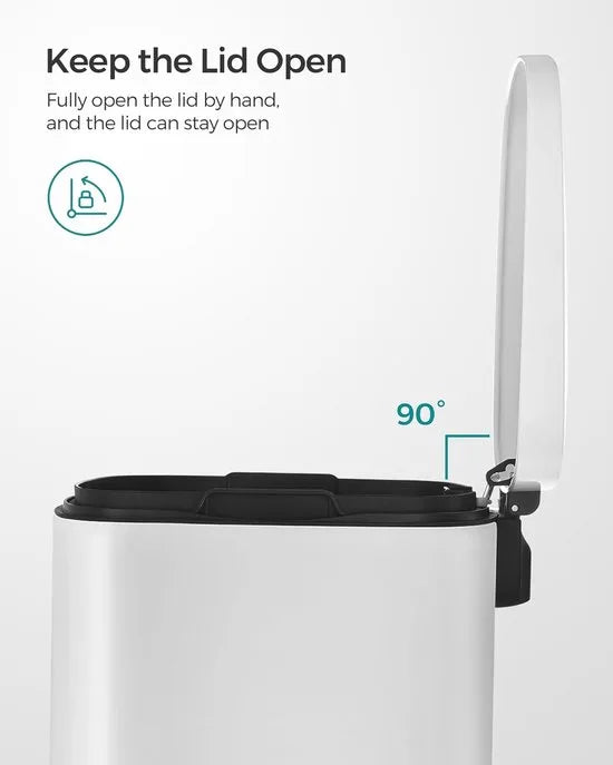 Furnstar Vuilnisemmer – 50 L – Afvalemmer / Pedaalemmer – Met Deksel & Softclose – Voetpedaal – Staal – Binnenemmer – Wit