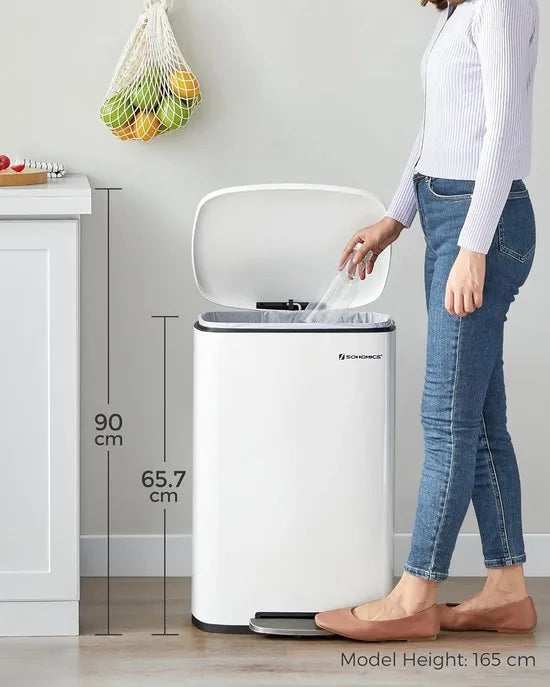 Furnstar Vuilnisemmer – 50 L – Afvalemmer / Pedaalemmer – Met Deksel & Softclose – Voetpedaal – Staal – Binnenemmer – Wit
