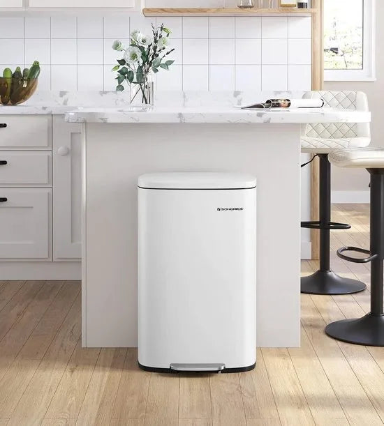 Furnstar Vuilnisemmer – 50 L – Afvalemmer / Pedaalemmer – Met Deksel & Softclose – Voetpedaal – Staal – Binnenemmer – Wit