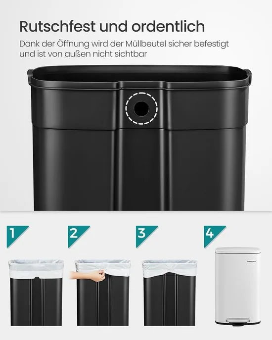 Furnstar Vuilnisemmer – 50 L – Afvalemmer / Pedaalemmer – Met Deksel & Softclose – Voetpedaal – Staal – Binnenemmer – Wit