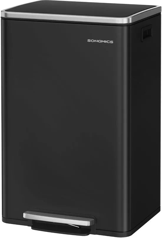 Furnstar Vuilnisemmer – 50L Afvalbak – Inclusief 15 Afvalzakken – Uitneembare Kunststof Binnenemmer – Soft-Close Deksel – Met Handgrepen – Staal – Inktzwart