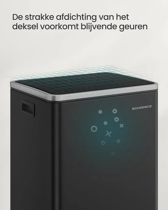 Furnstar Vuilnisemmer – 50L Afvalbak – Inclusief 15 Afvalzakken – Uitneembare Kunststof Binnenemmer – Soft-Close Deksel – Met Handgrepen – Staal – Inktzwart