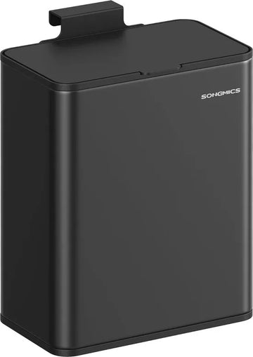 FurnStar - Vuilnisemmer hangend - 8 l compostemmer keuken - stalen afvalemmer met deksel voor biologisch afval - met haken - aan de kastdeur of muur - voor onderkast badkamer - Inktzwart