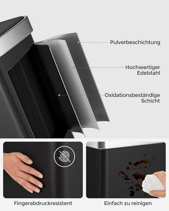 Furnstar Vuilnisemmer keuken - 2 x 30 L - Afvalscheidingssysteem - 2 vakken - Inclusief 15 vuilniszakken - Roestvrij staal - Kunststof binnenemmer - Met deksel - Softclose - 58,2 x 31,5 x 60,5 cm - Zwart