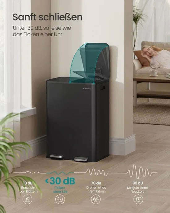 FurnStar Vuilnisemmer – Pedaalemmer met 2 vakken – 2 x 30 liter – Softclose deksel – Uitneembare binnenemmers – Inclusief 15 vuilniszakken – Inktzwart