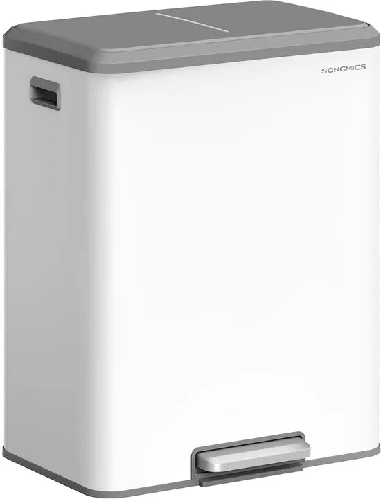 Furnstar Vuilnisemmer voor keuken - Afvalscheidingssysteem 2 x 30 L - 2 vakken voor recycling en restafval - Afvalemmer met binnenemmer - Staal - Softclose deksel - Breed robuust pedaal - Wolkenwit