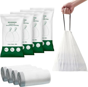 Furnstar Vuilniszakken met Trekkoord – Extra Sterk – Voor 30 Liter Vuilnisemmer – 180 Stuks (4 Rollen) – Wit