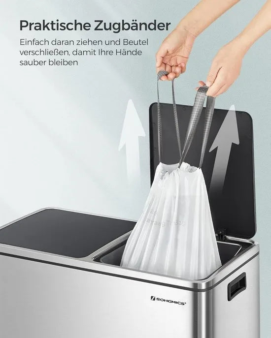 Furnstar Vuilniszakken met Trekkoord – Extra Sterk – Voor 30 Liter Vuilnisemmer – 90 Stuks (2 Rollen) – Wit