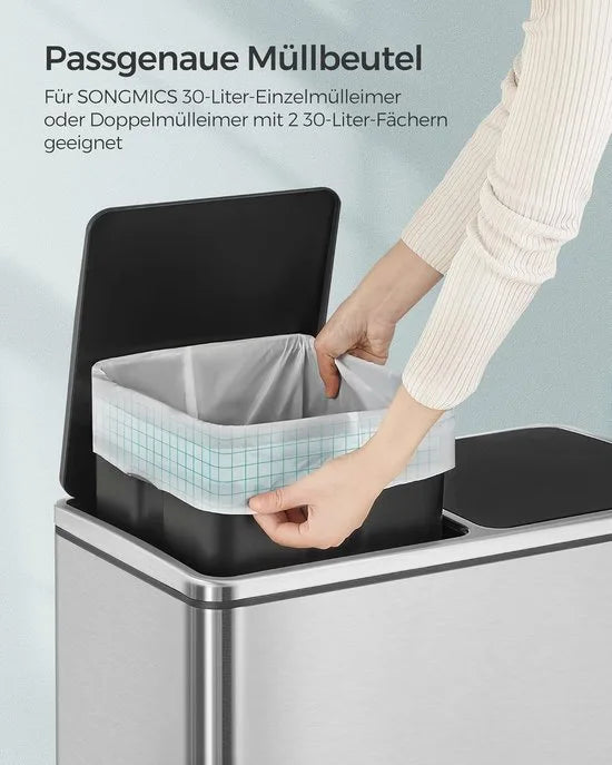 Furnstar Vuilniszakken met Trekkoord – Extra Sterk – Voor 30 Liter Vuilnisemmer – 90 Stuks (2 Rollen) – Wit