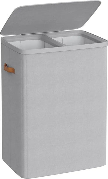 Furnstar Wasmand 170 l - Wasverzamelaar - 2 vakken - Wassorteerder - Lichte constructie met deksel en handgrepen - Uitneembare waszak 56 x 40 x 75 cm - Duifgrijs