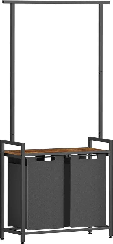 FurnStar - Wasmand - 2 vakken - Wassorteerder - Incl. Kledingstang - 2x46L - Zwart