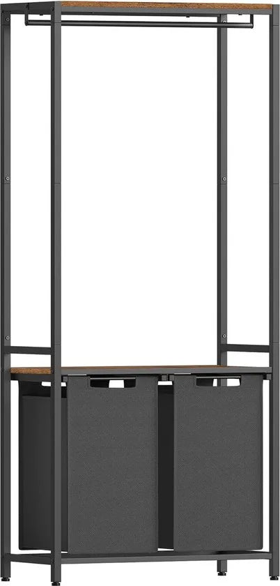 FurnStar - Wasmand 2 vakken - Wassorteerder - Incl. Kledingstang - 2x46L - Zwart