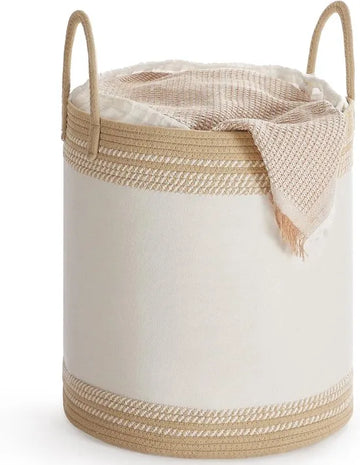 Furnstar Wasmand - 60 Liter - Opbergmand met Deksel - Katoenen Touw - Trekkoord - Handvatten - Voor Kleding en Dekens - Bruin RLH060K01