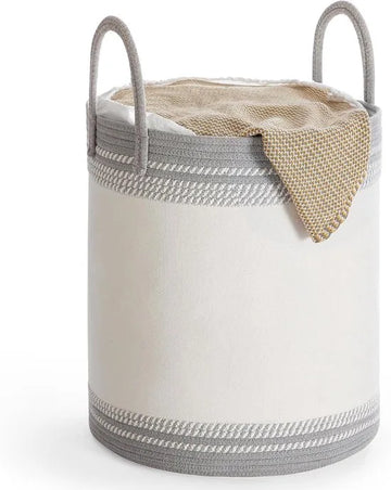 Furnstar Wasmand - 60 Liter - Opbergmand met Deksel - Katoenen Touw - Trekkoord - Handvatten - Voor Kleding en Dekens - Duifgrijs