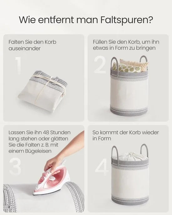 Furnstar Wasmand - 60 Liter - Opbergmand met Deksel - Katoenen Touw - Trekkoord - Handvatten - Voor Kleding en Dekens - Duifgrijs