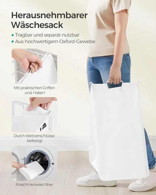 Furnstar - Wasmand - 90 l - Opvouwbare wasverzamelaar met wieltjes - Wasbox - Waswagen met deksel - Uitneembare waszak - 46 x 33 x 65 cm - Wolkenwit - LCB290W01