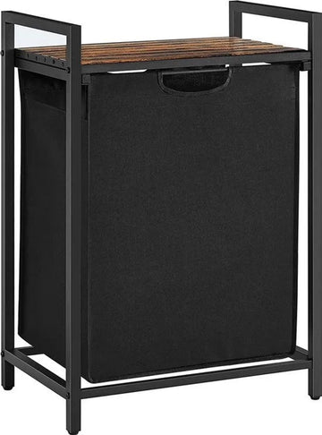FurnStar - Wasmand - Was emmer Met Plank - Wasbox - Waszak Van Oxford Stof - Uitschuifbaar Verwijderbaar - Metalen Frame - 65 L - 50 x 33 x 72 cm - Vintage Bruin-Zwart