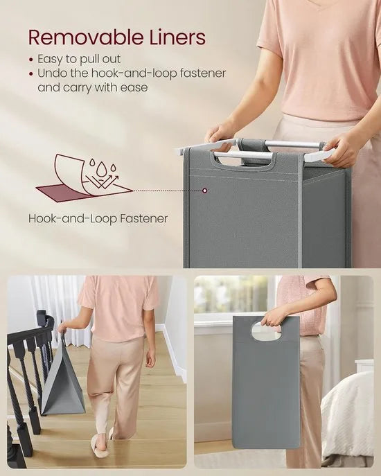 FurnStar - Wasmand - Wasmand met 2 compartimenten - Uittrekbare en verwijderbare waszakken - Wassorteerder - Plank - Metalen frame - 2 x 46L - 73 x 33 x 72 cm - Wit en lichtgrijs