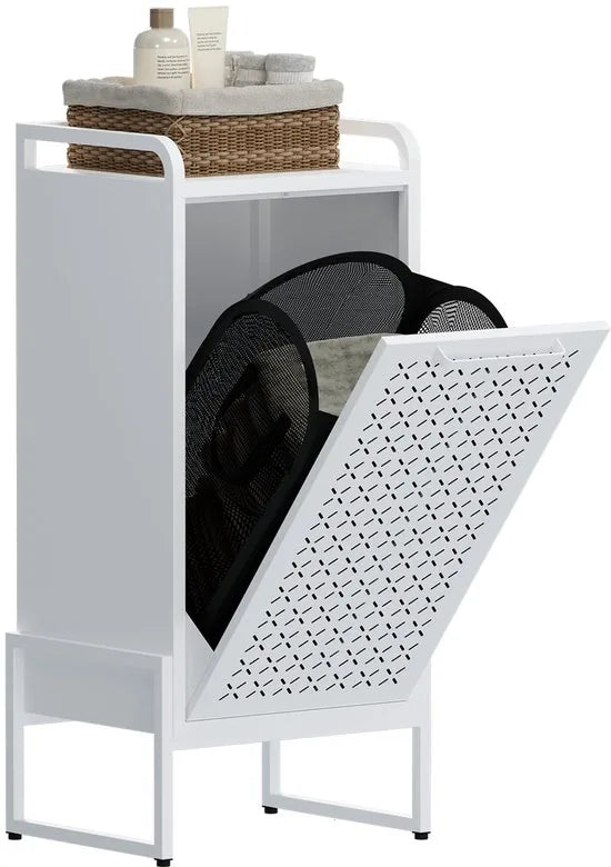 Furnstar Wasmand - Wasverzamelaar met Afneembare Waszak - Wasbox - Metalen Frame van Hoogwaardig Staal - 42 x 35 x 93 cm - Wit