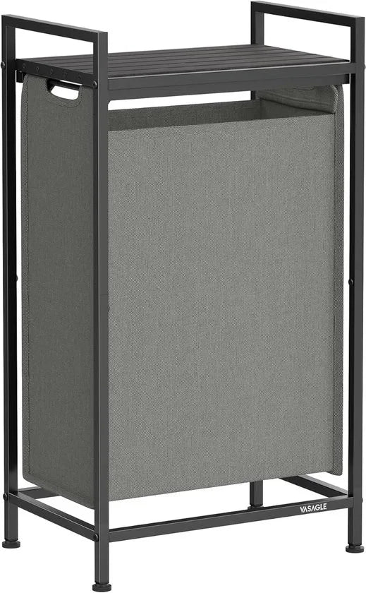 Furnstar Wasmand - Wasverzamelaar met plank - Wasbox - Afneembare waszak van Oxford weefsel - Metalen frame - 47L - 42 x 28 x 75 cm - Leigrijs Antracietgrijs