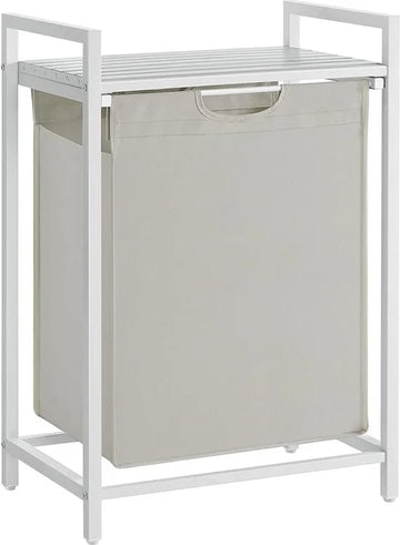 Furnstar Wasmand - Wasverzamelaar met plank - Wasbox - Afneembare waszak van Oxford weefsel - Metalen frame - 65 L - 50 x 33x 72 cm - Crèmewit Mat Wit