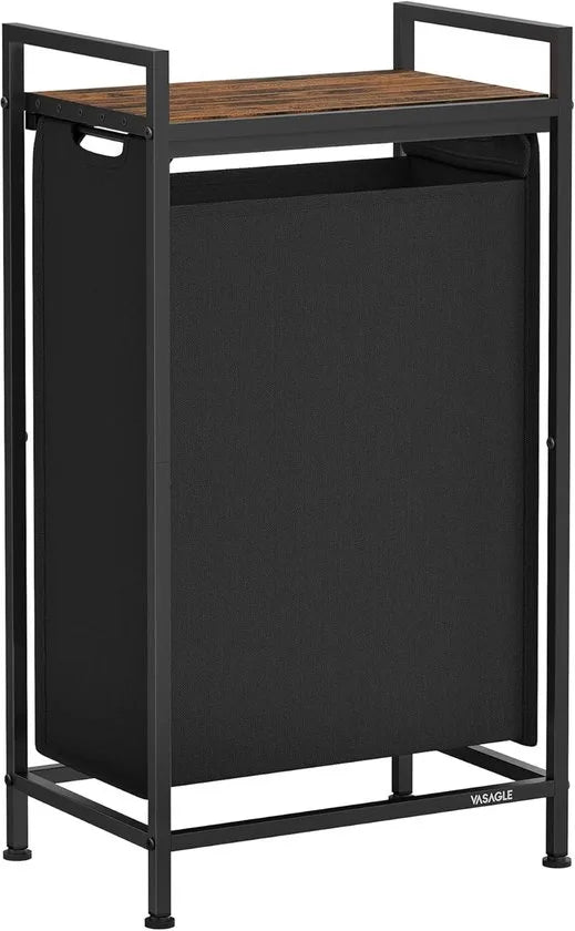 Furnstar Wasmand - Wasverzamelaar met plank - Wasbox - Afneembare waszak van Oxford weefsel - Metalen frame - 47L - 42 x 28 x 75 cm - Inktzwart Vintage Bruin