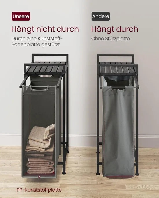 Furnstar Wasmand - Wasverzamelaar met plank - Wasbox - Afneembare waszak van Oxford weefsel - Metalen frame - 47L - 42 x 28 x 75 cm - Leigrijs Antracietgrijs