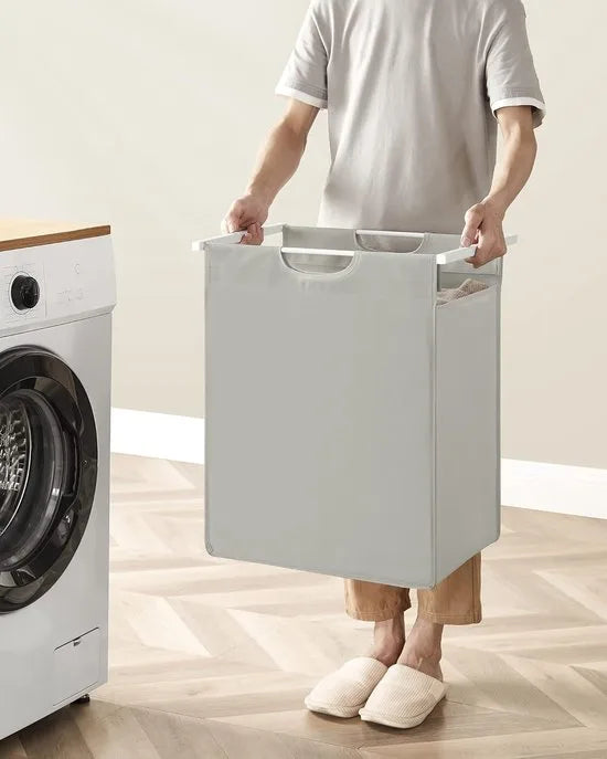Furnstar Wasmand - Wasverzamelaar met plank - Wasbox - Afneembare waszak van Oxford weefsel - Metalen frame - 65 L - 50 x 33x 72 cm - Crèmewit Mat Wit