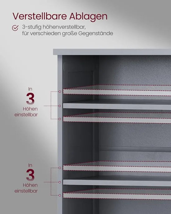 Furnstar - Wastafelonderkast - Badkamerkast - Extra lang - 30 x 90 x 60 cm - 2 deuren - Open vakken - In hoogte verstelbare planken - Duifgrijs - BBC410P36