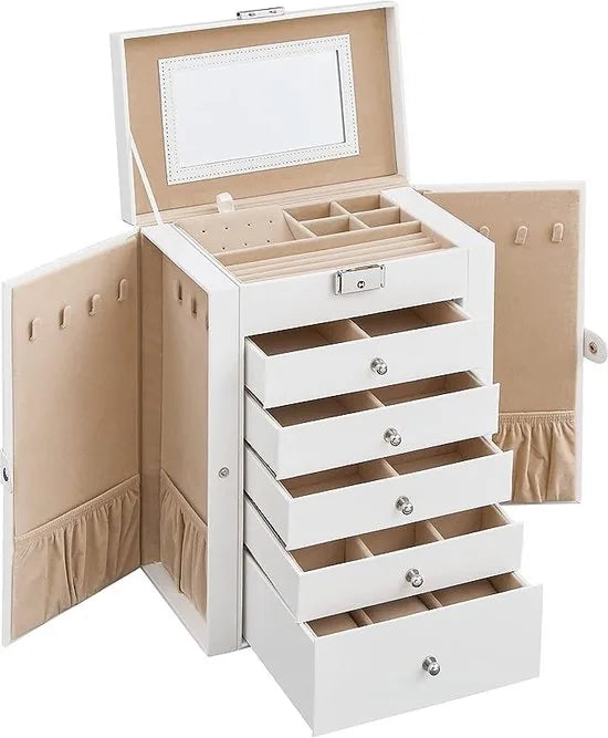 FurnStar XL sieradendoos - Met Spiegel - Juwelendoos - Organizer - Wit