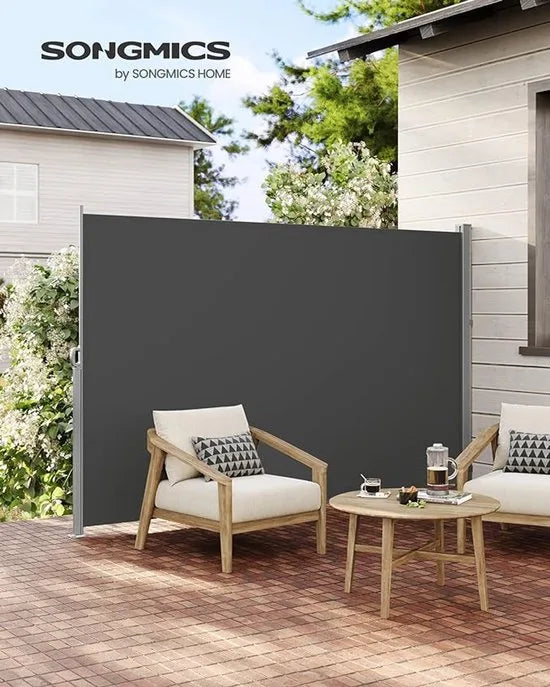 FurnStar - Zijmarkies - Windscherm - Uittrekbaar zijrolgordijn 180 x 400 cm - Zonwering - Ondoorzichtig - Balkon, terras, tuin - Antraciet