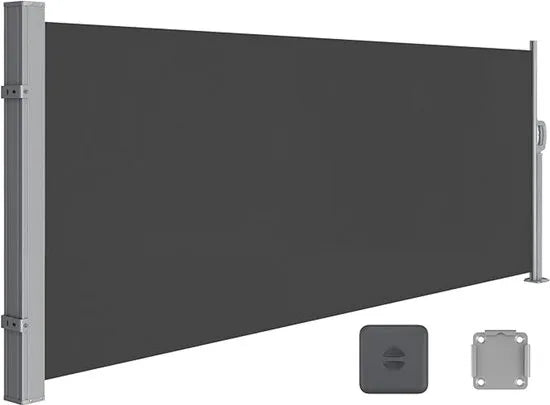 FurnStar - Zijwand - Windscherm - Uittrekbaar zijrolgordijn 140 x 300 cm - Zonwering - Ondoorzichtig - Balkon, terras, tuin - Antraciet