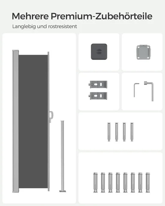 FurnStar - Zijwand - Windscherm - Uittrekbaar zijrolgordijn 140 x 300 cm - Zonwering - Ondoorzichtig - Balkon, terras, tuin - Antraciet