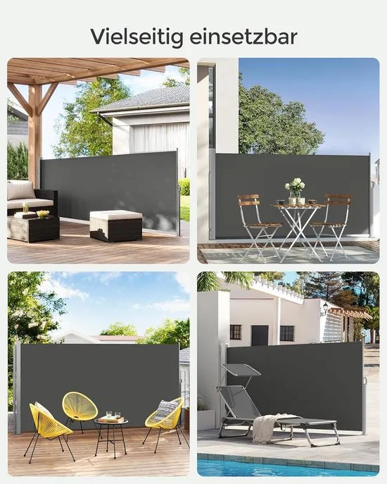 FurnStar - Zijwand - Windscherm - Uittrekbaar zijrolgordijn 140 x 300 cm - Zonwering - Ondoorzichtig - Balkon, terras, tuin - Antraciet