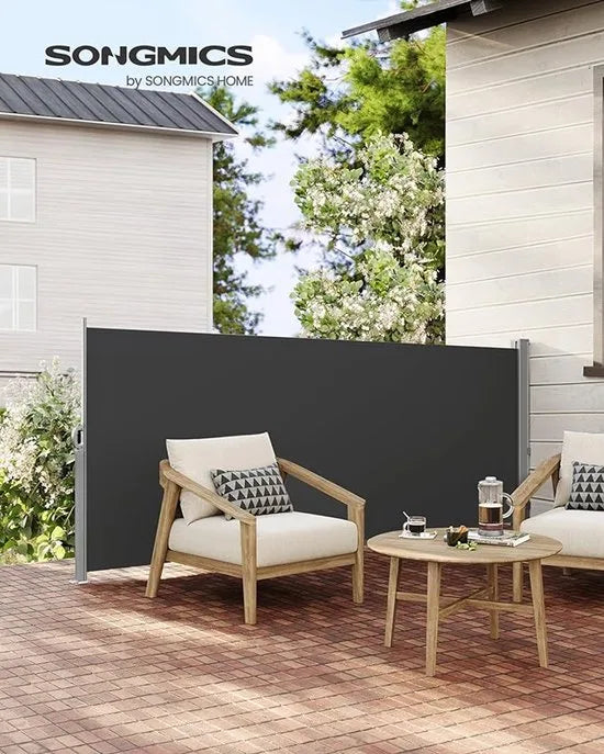 FurnStar - Zijwand - Windscherm - Uittrekbaar zijrolgordijn 140 x 300 cm - Zonwering - Ondoorzichtig - Balkon, terras, tuin - Antraciet