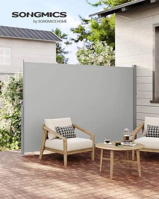 FurnStar - Zijwand - Windscherm - Uittrekbaar zijrolgordijn 160 x 350 cm - Zonwering - Ondoorzichtig - Balkon, terras, tuin - Lichtgrijs