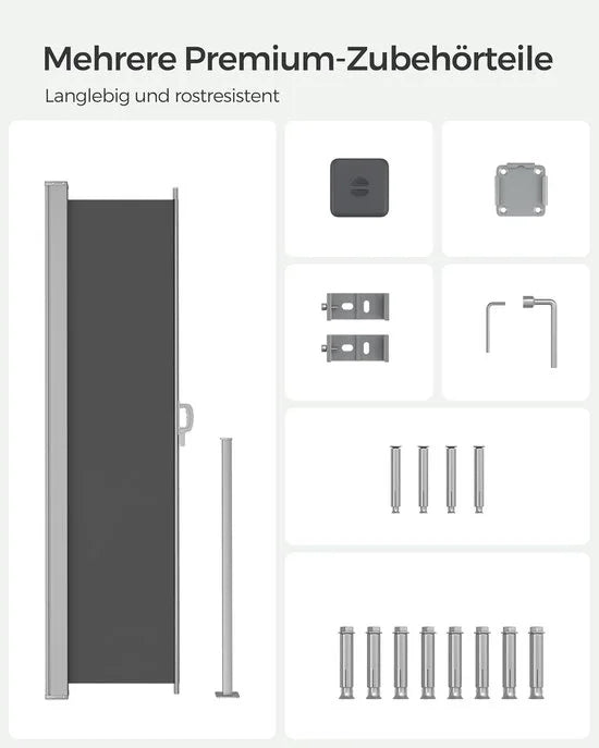 FurnStar - Zijwand - Windscherm - Uittrekbaar zijrolgordijn 180 x 450 cm - Zonwering - Ondoorzichtig - Balkon, terras, tuin - Antraciet