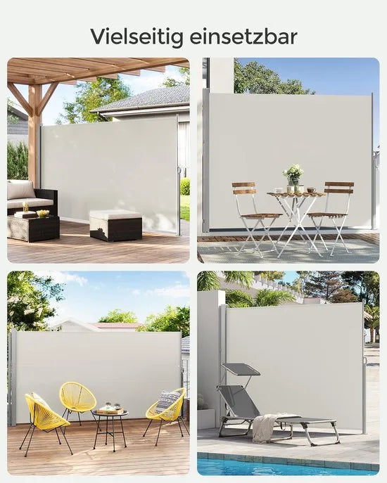 FurnStar - Zijwand - Windscherm - Uittrekbaar zijrolgordijn 200 x 300 cm - Zonwering - Ondoorzichtig - Balkon, terras, tuin - Beige
