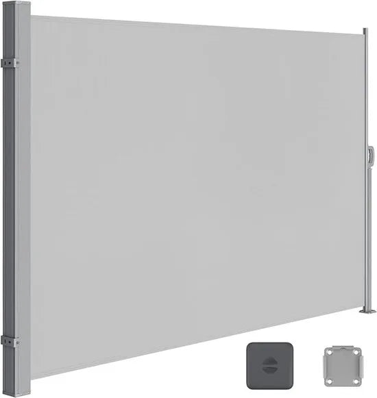 FurnStar - Zijwand - Windscherm - Uittrekbaar zijrolgordijn 200 x 350 cm - Zonwering - Ondoorzichtig - Balkon, terras, tuin - Lichtgrijs