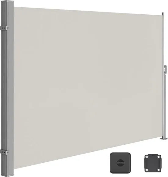 FurnStar - Zijwand - Windscherm - Uittrekbaar zijrolgordijn 200 x 350 cm - Zonwering - Ondoorzichtig - Balkon, terras, tuin - Beige