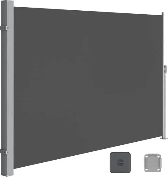 FurnStar - Zijwand - Windscherm - Uittrekbaar zijrolgordijn 200 x 350 cm - Zonwering - Ondoorzichtig - Balkon, terras, tuin - Antraciet