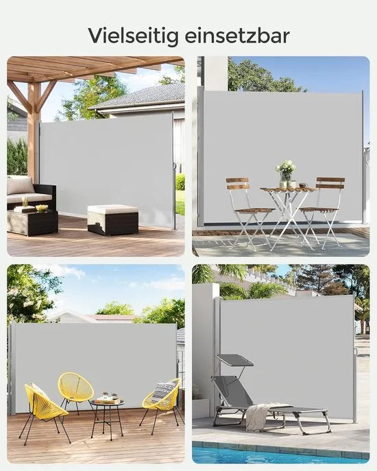 FurnStar - Zijwand - Windscherm - Uittrekbaar zijrolgordijn 200 x 350 cm - Zonwering - Ondoorzichtig - Balkon, terras, tuin - Lichtgrijs