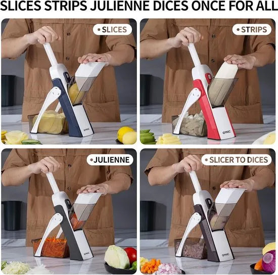 Groentesnijder, voor eens en altijd Verstelbare Groentesnijder Genius Mandoline Groentesnijder Aardappelsnijder Uiensnijder (Rood)